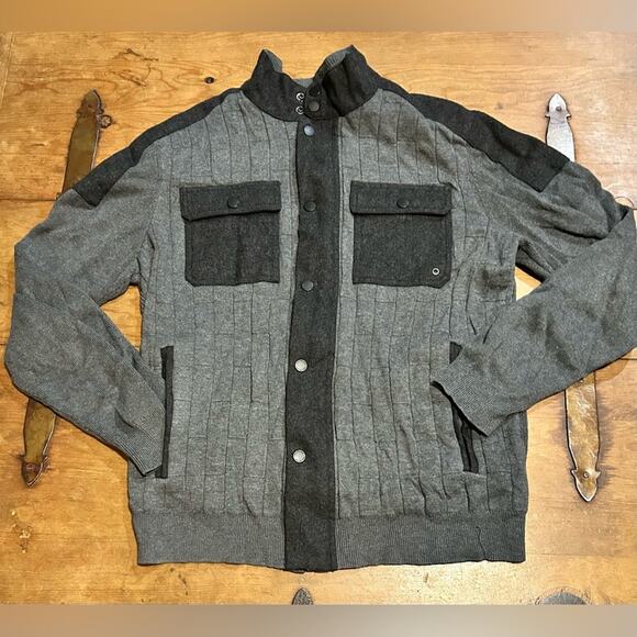 Mens Calvin Klein Jeans Gray and Black Zip Up Sweater Jacket Size Large - Picture 2 of 10